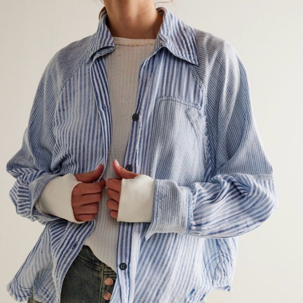 We The Free Light Blue & White Striped Shirt